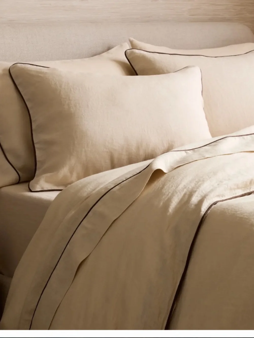 European Linen Piped Duvet Cover Oat/Espresso King Quince